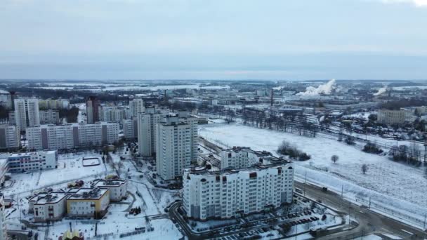 Flying Suburban Park City Blocks Visible Winter Cityscape Aerial Photography — Stok video