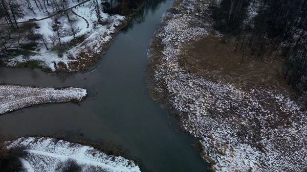 Flight Snowy Park River Visible Aerial Photography — Stockfoto