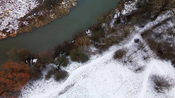 Flight Snowy Park River Visible Aerial Photography — Stockfoto