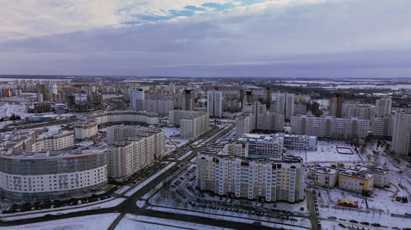 Flying Suburban Park City Blocks Visible Winter Cityscape Aerial Photography — Stockfoto