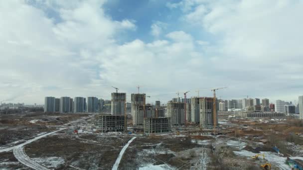 Construction Site Construction Modern High Rise Buildings Work Construction Cranes — 图库视频影像