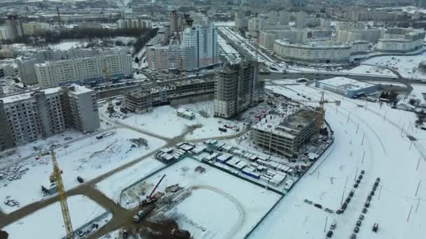 Cantiere Moderno Isolato Della Città Grattacieli Costruzione Gru Torre Costruzione — Video Stock