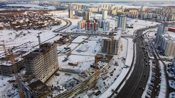 Cantiere Moderno Isolato Della Città Grattacieli Costruzione Gru Torre Costruzione — Foto Stock