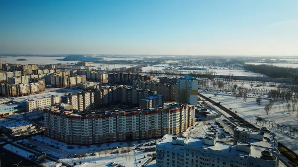 Şehir Bloğu Modern Çok Katlı Binalar Kış Şehri Manzarası Hava — Stok fotoğraf