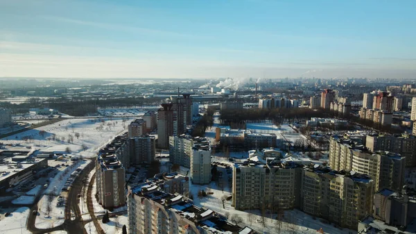 Stadskvarter Moderna Flervåningshus Vinterstadsbilden Flygfotografering — Stockfoto