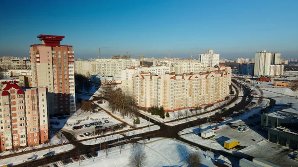 Manzana Edificios Modernos Varios Pisos Paisaje Urbano Invernal Fotografía Aérea — Foto de Stock