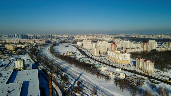 City Block Moderne Mehrstöckige Gebäude Winterliches Stadtbild Luftaufnahmen — Stockfoto