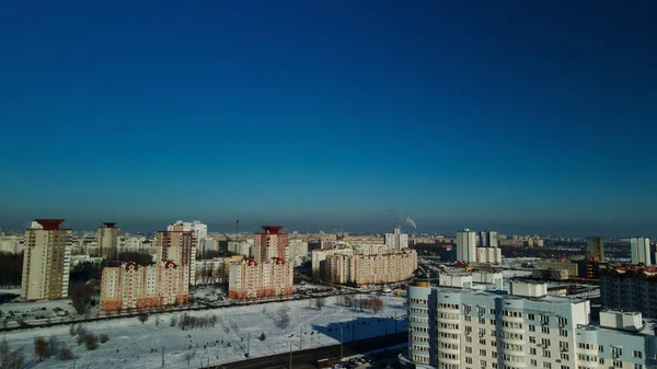 Bloco Edifícios Modernos Vários Andares Paisagem Urbana Inverno Fotografia Aérea — Fotografia de Stock