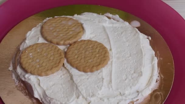 Les Ingrédients Gâteau Sont Disposés Sur Table Gâteau Aux Biscuits — Video