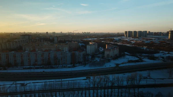 Periferia Una Grande Città Isolato Dall Altezza Del Volo Autostrada — Foto Stock