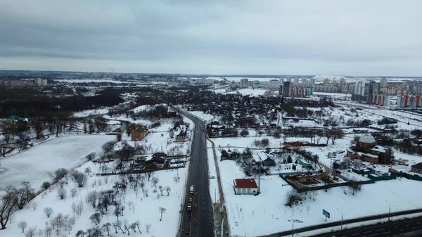 Передмістя Великого Міста Міський Квартал Висоти Польоту Зимовий Цвинтар Аерофотографія — стокове фото