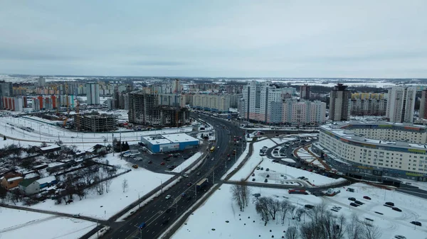 Пригороде Большого Города Городской Квартал Высоты Полета Зимний Городской Пейзаж — стоковое фото