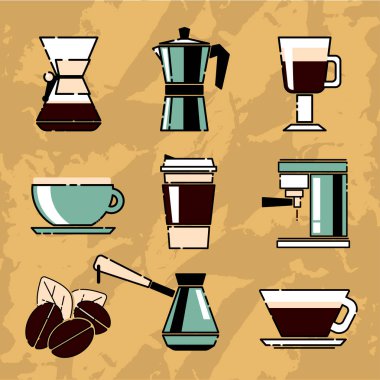 Kafe simgesi seti, modern konsept, düzenlenebilir nesne, basit biçim