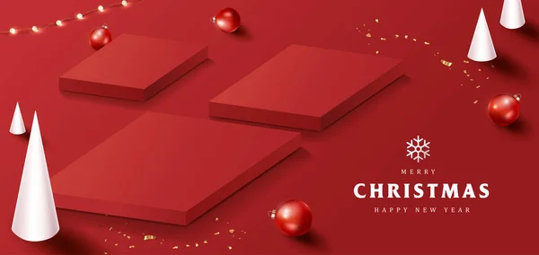 Veselé Vánoce Banner Produktem Displej Čtvercový Tvar Slavnostní Výzdoba Pro — Stockový vektor