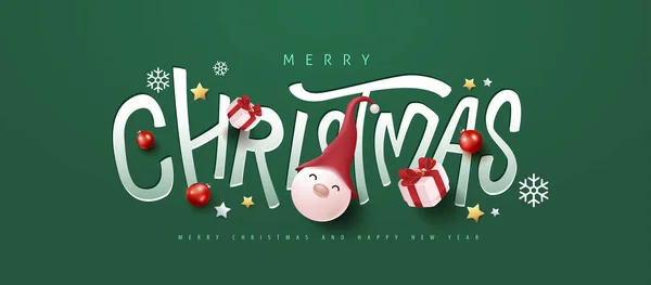 Feliz Natal Feliz Ano Novo Banner Decorar Com Tipografia Corte — Vetor de Stock