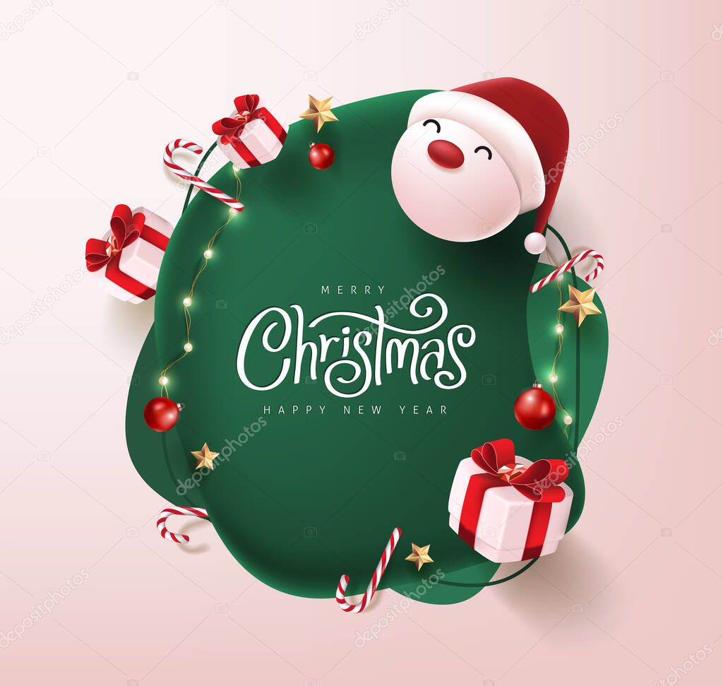 Merry Christmas and happy new year banner with cute santa claus and festive decoration 