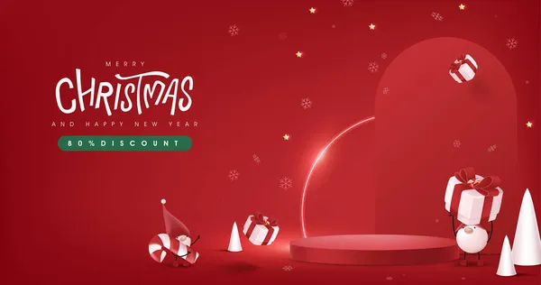 Feliz Navidad Feliz Año Nuevo Banner Con Decoración Festiva Forma — Archivo Imágenes Vectoriales