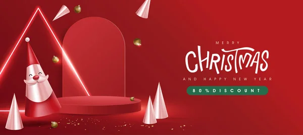God Jul Och Gott Nytt Marknadsföring Banner Med Tomten Festlig — Stock vektor
