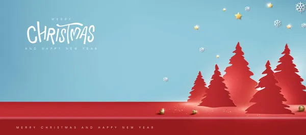 Καλά Χριστούγεννα Banner Οθόνη Προϊόν Κυλινδρικό Σχήμα Και Χριστουγεννιάτικο Δέντρο — Διανυσματικό Αρχείο