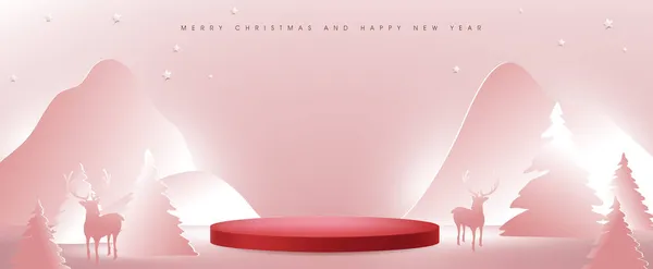 Feliz Navidad Banner Con Pantalla Producto Rojo Forma Cilíndrica Navidad — Archivo Imágenes Vectoriales