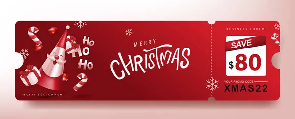 Feliz Navidad Regalo Promoción Banner Cupón Con Lindo Santa Claus — Vector de stock