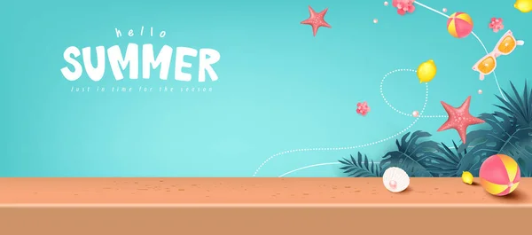 コピースペースカラフルな夏のビーチは 背景レイアウトバナーのデザインを振動 — ストックベクタ