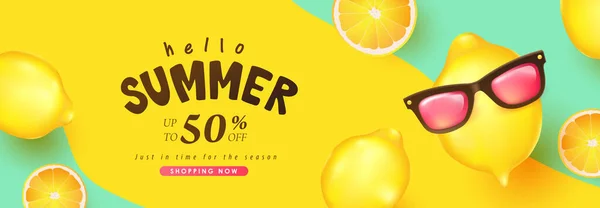 Venta Verano Banner Fondo Con Limón Divertido Decorar — Archivo Imágenes Vectoriales