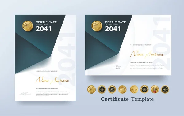 Certifikát Ocenění Šablony Vektoru Zlaté Luxusní Prémie Odznaky — Stockový vektor