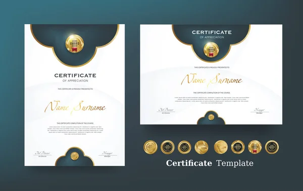 Certificate Appreciation Template Vector Golden Luxury Premium Badges — Stock Vector