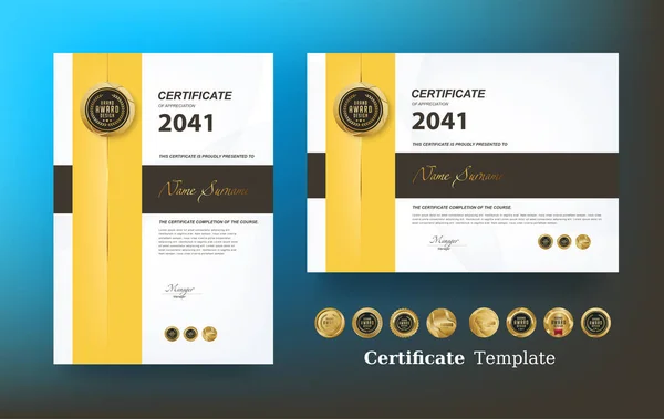 Certifikát Ocenění Šablony Vektoru Zlaté Luxusní Prémie Odznaky — Stockový vektor