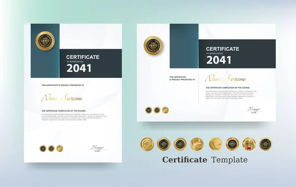 Certificate Appreciation Template Vector Golden Luxury Premium Badges — Stock Vector