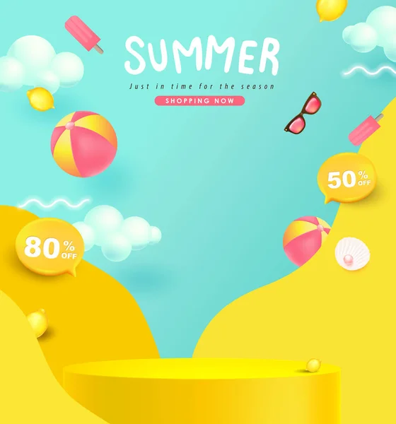 製品表示円筒形の夏の販売バナー — ストックベクタ