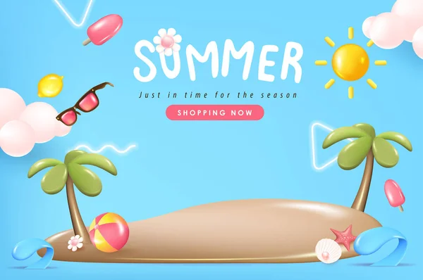 Fondo Banner Venta Verano Con Vibraciones Isla Playa Decoran — Vector de stock