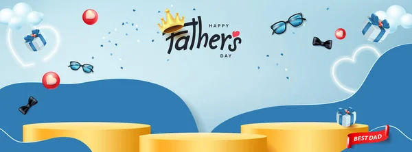Vaderdag Kaart Met Product Display Cilindrische Vorm Geschenkdoos Voor Papa — Stockvector
