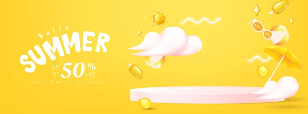 Summer Sale Banner Template Promotion Product Display Cylindrical Shape Andelements — Stockvektor
