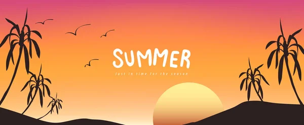 Sommer Poster Banner Hintergrund Vorlage Mit Scenic Sonnenuntergang Tropischen Strand — Stockvektor