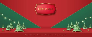 Mutlu noel afişleri stüdyo masa odası ürün sergisi fotokopi alanı ve noel ağacı kağıdı kesim stili