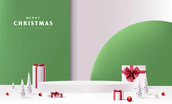 Feliz Navidad Venta Banner Con Pantalla Producto Forma Cilíndrica Caja — Archivo Imágenes Vectoriales