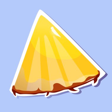 Çizgi film stili çıkartmalı bir dilim ananas. Yaz mevsimi sulu meyveleri. Vektör el çizimi çizgi film illüstrasyonu.