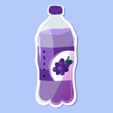 Üzüm aromalı şirin, lezzetli içecekler. Japon Kawaii stili. Vektör el çizimi karikatür çizimi..