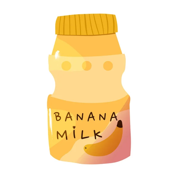 Schattige Heerlijke Drankjes Met Bananenmelk Smaak Japanse Kawaii Stijl Vector — Stockvector