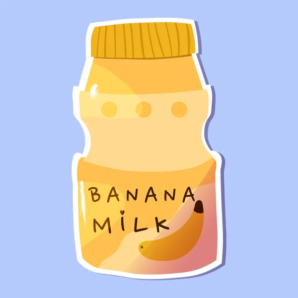 Schattige Heerlijke Drankjes Met Bananenmelk Smaak Sticker Japanese Kawaii Stijl — Stockvector