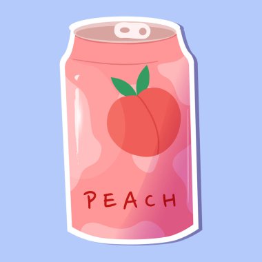 Şeftali aromalı tatlı içecekler. Japon Kawaii stili. Vektör el çizimi karikatür çizimi..