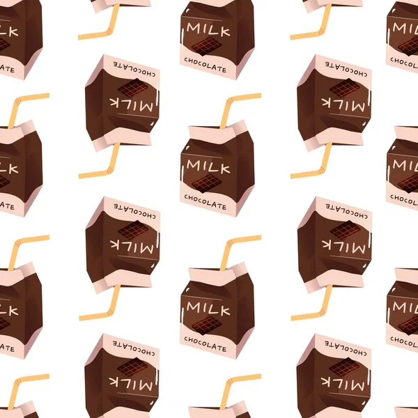 巧克力牛奶味的无缝图案可爱可口的饮料 日本河西风格 矢量手绘卡通画 — 图库矢量图片