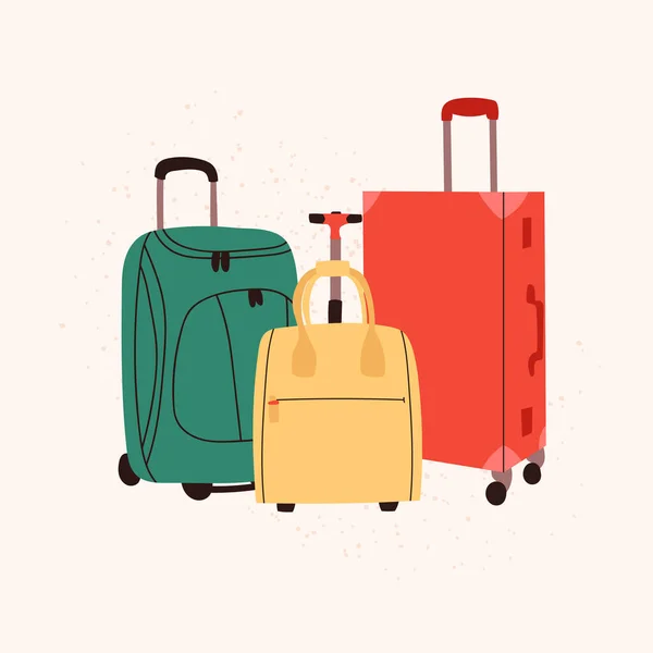 Colorful Vector Suitcases Doodle Style Isolated Plastic Fabric Luggage Illustration — Stock Vector