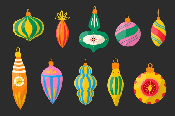 Set Decoraciones Navideñas Dibujadas Mano Vectoriales Bola Garabato Colorido Aislado — Archivo Imágenes Vectoriales