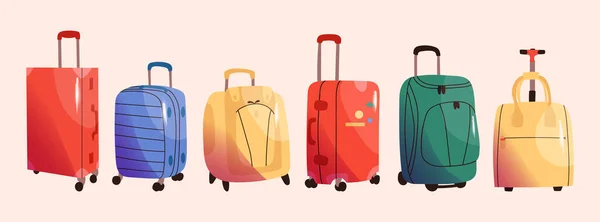 Vector Equipaje Ambientado Estilo Dibujos Animados Bolsas Viaje Plástico Tela — Vector de stock