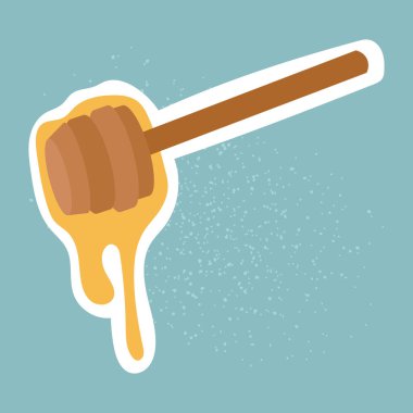 Tahta bal çubuğu, karalama şeklinde, beyaz üzerine izole edilmiş. Arı ürününün vektör etiketi