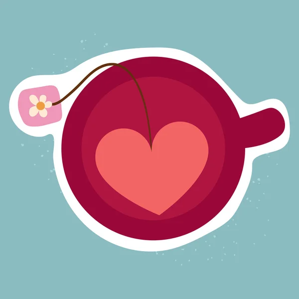 Doodle Φλυτζάνι Τσαγιού Την Καρδιά Σχήμα Φακελάκι Τσαγιού Και Ετικέτα — Διανυσματικό Αρχείο
