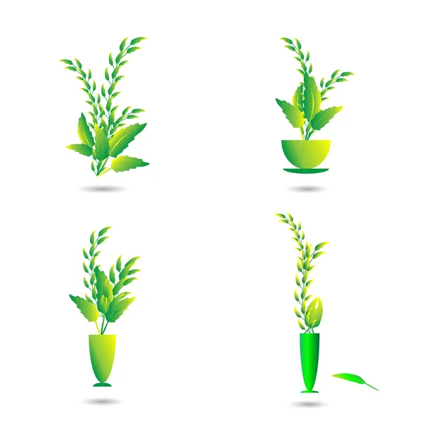 花盆花瓶植物叶子抽象背景图标元素模式矢量插图 — 图库矢量图片